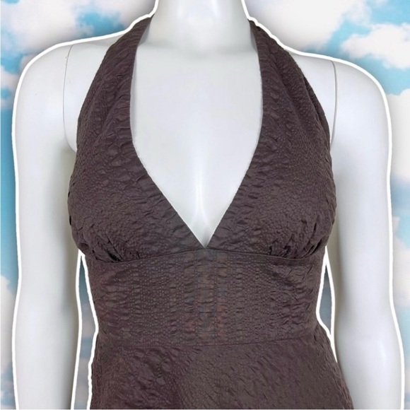 J. CREW Y2k Vintage Seersucker Crinkle Gauze Halter Midi Dress Preppy Coastal - Picture 4 of 11